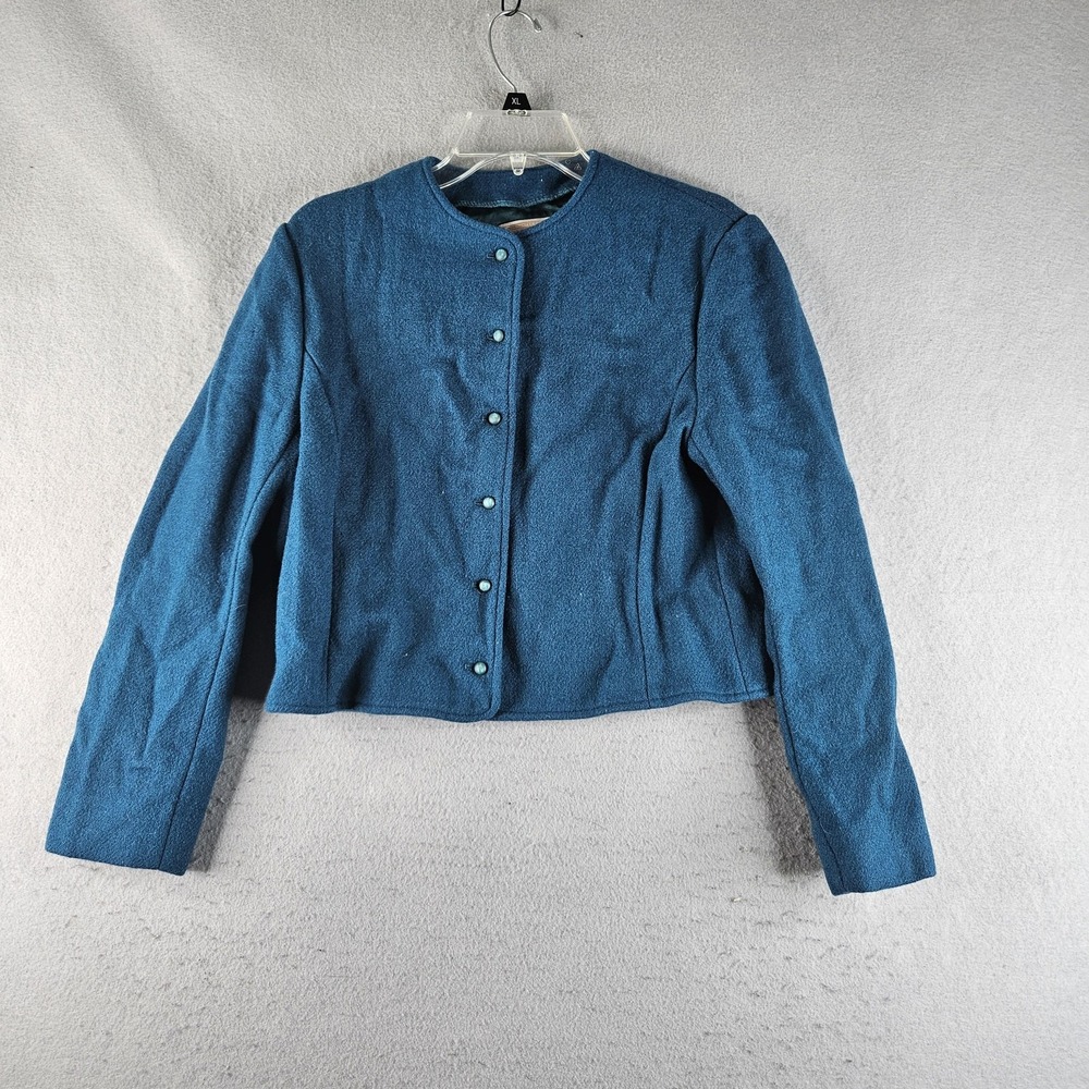 Vintage Pendleton Jacket Womens Large Teal Blue Wool Made in USA Mandarin 90s